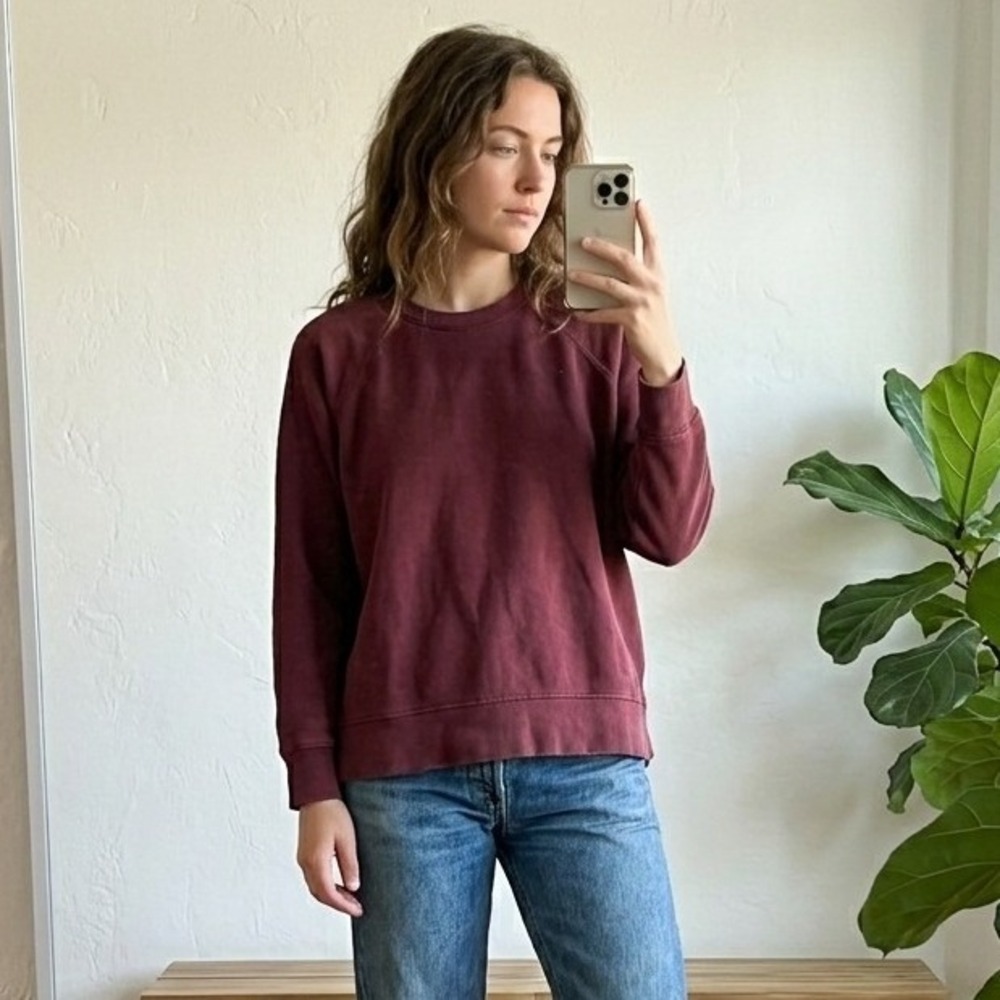 James Perse Womens Sweatshirt 0 XS Burgundy Raglan French Terry Minimalist